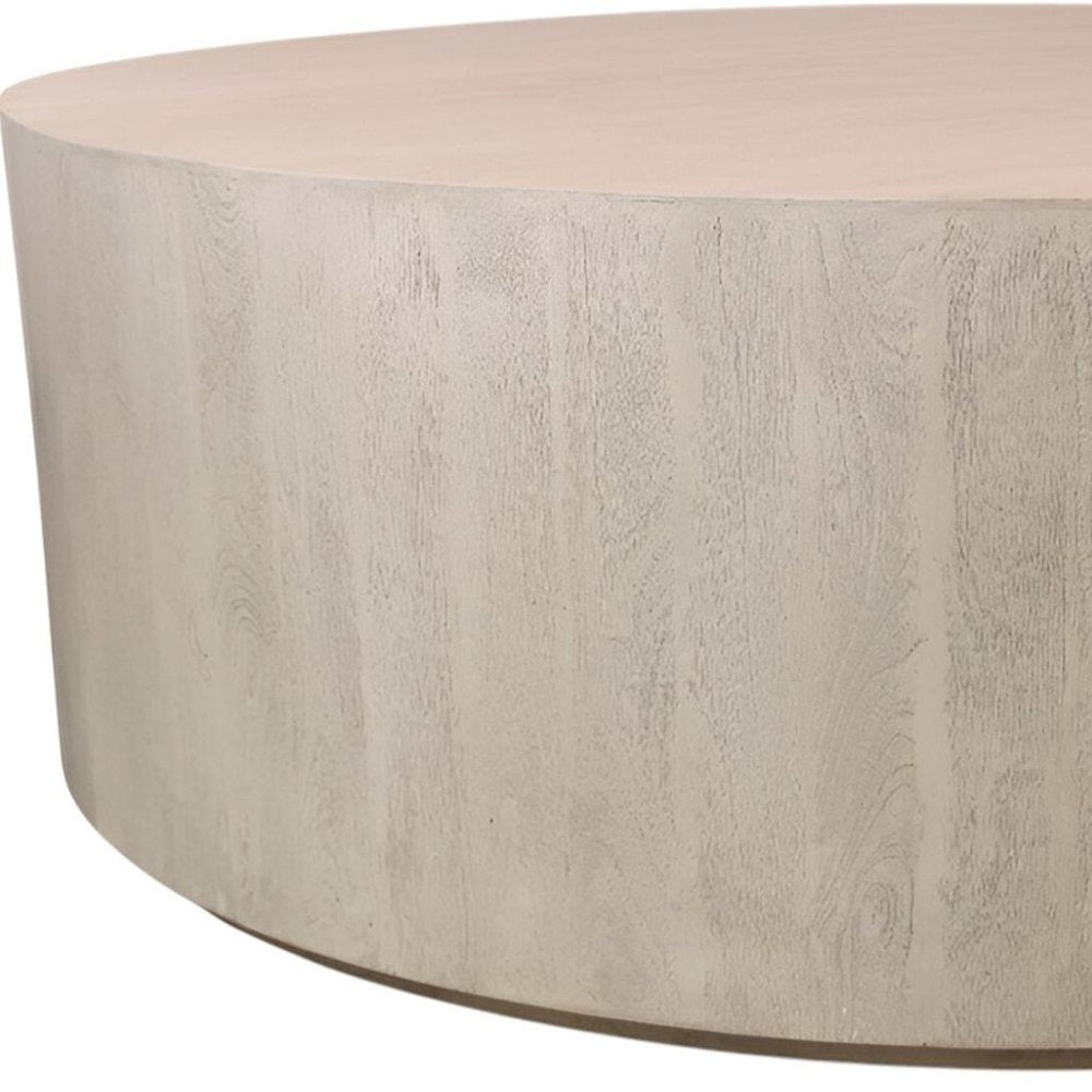 48" Natural Solid Wood Round Distressed Coffee Table