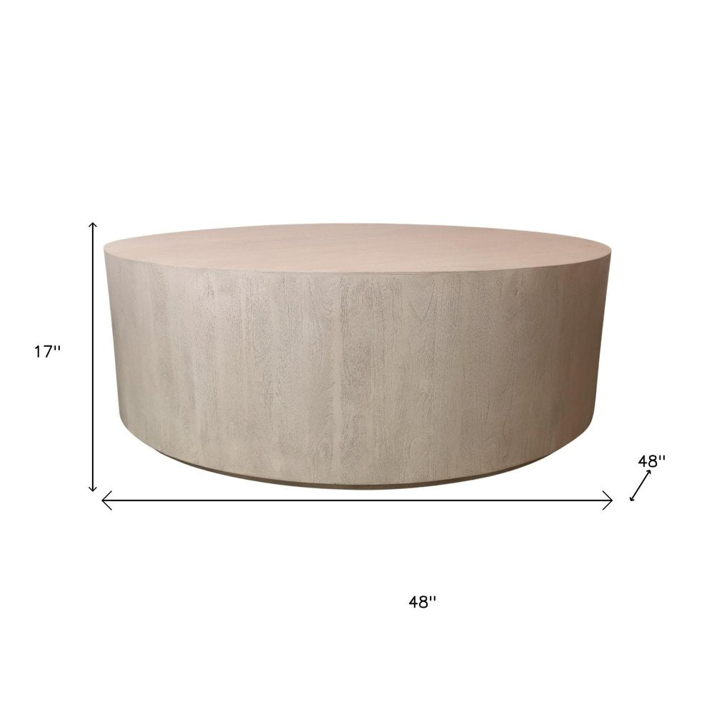 48" Natural Solid Wood Round Distressed Coffee Table