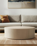 48" Natural Solid Wood Round Distressed Coffee Table