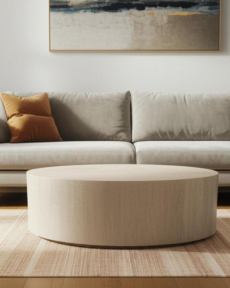 48" Natural Solid Wood Round Distressed Coffee Table