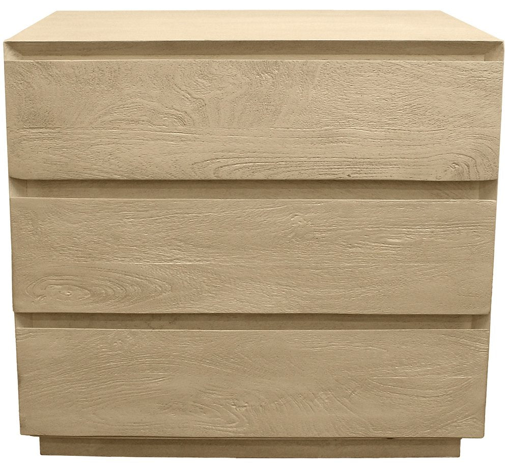 24" Natural Solid Wood Ribbed Texture Three Drawer Nightstand