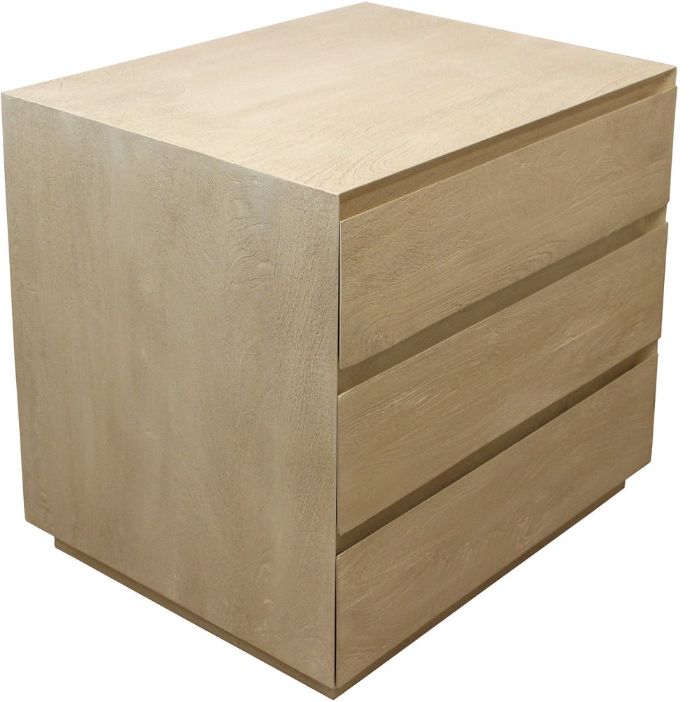 24" Natural Solid Wood Ribbed Texture Three Drawer Nightstand