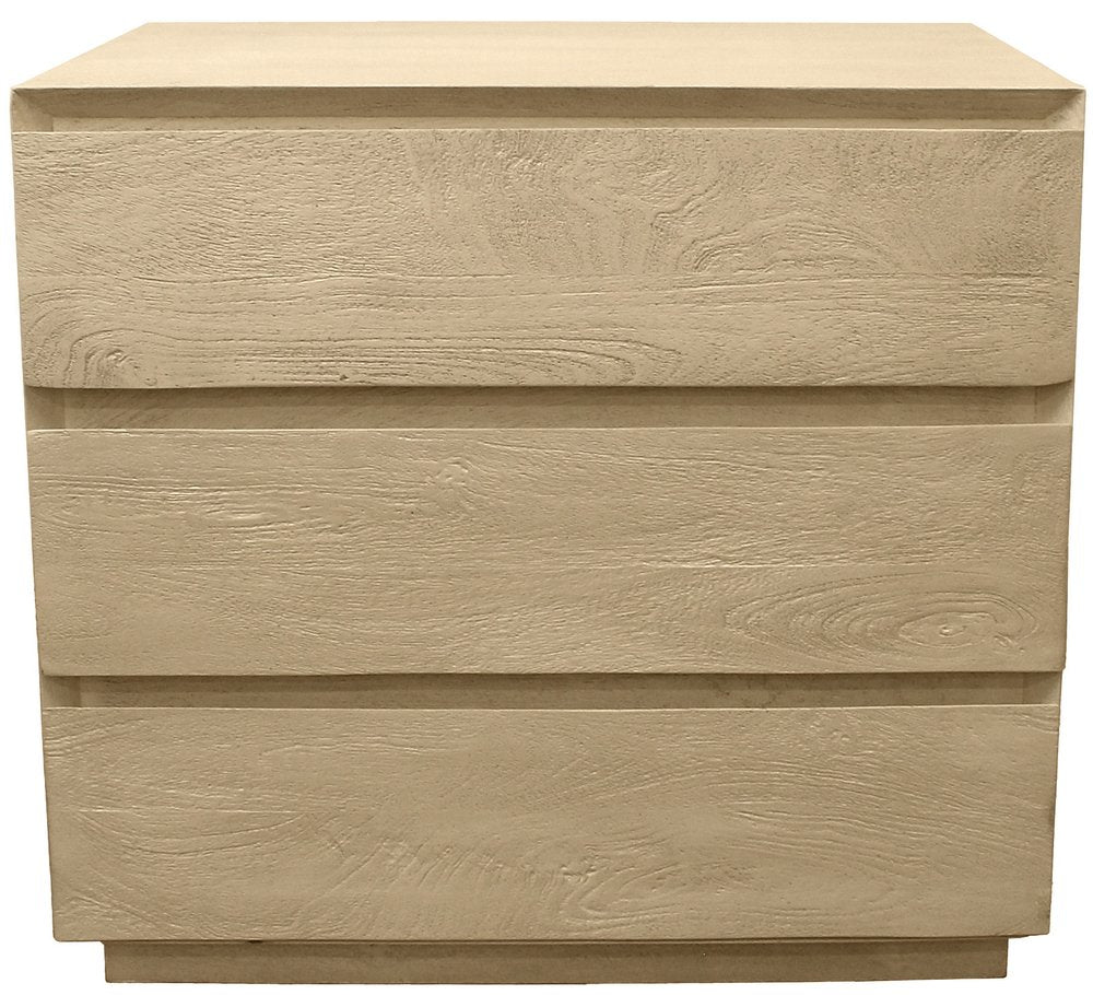 24" Natural Solid Wood Ribbed Texture Three Drawer Nightstand