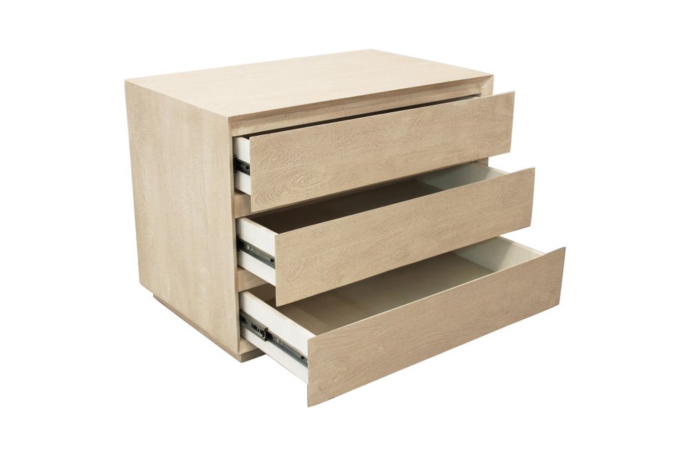 24" Natural Solid Wood Ribbed Texture Three Drawer Nightstand