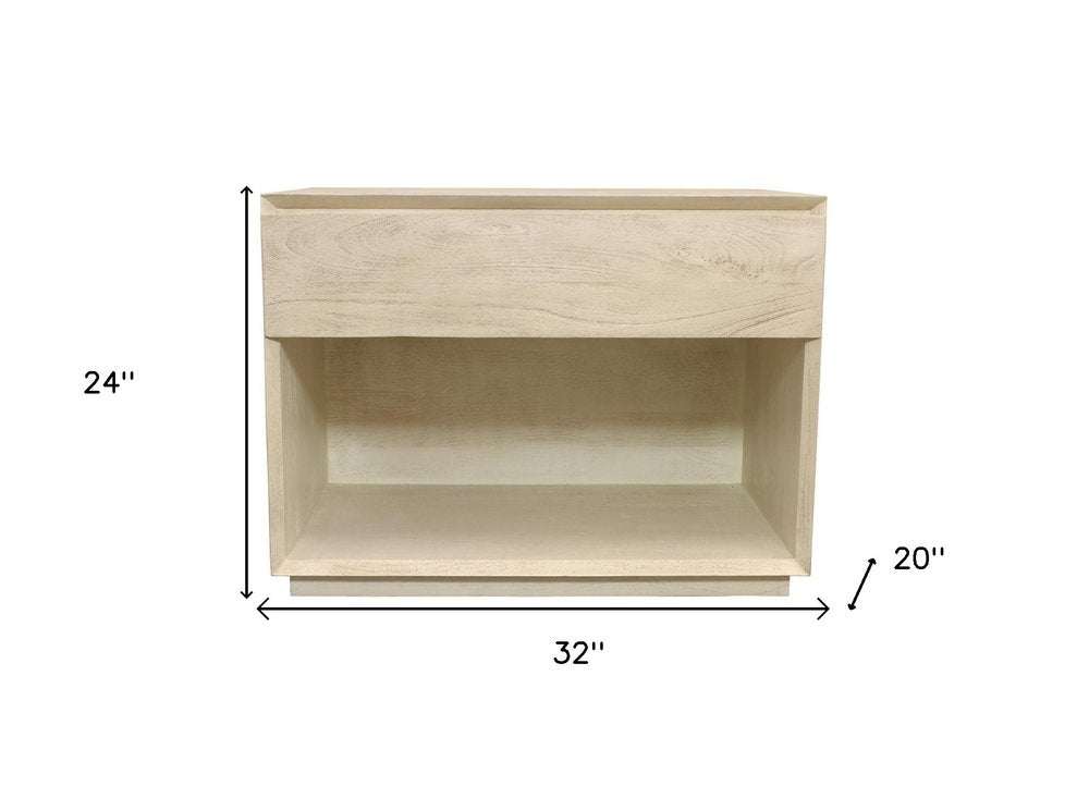 24" Natural Solid Wood Ribbed Texture One Drawer Nightstand