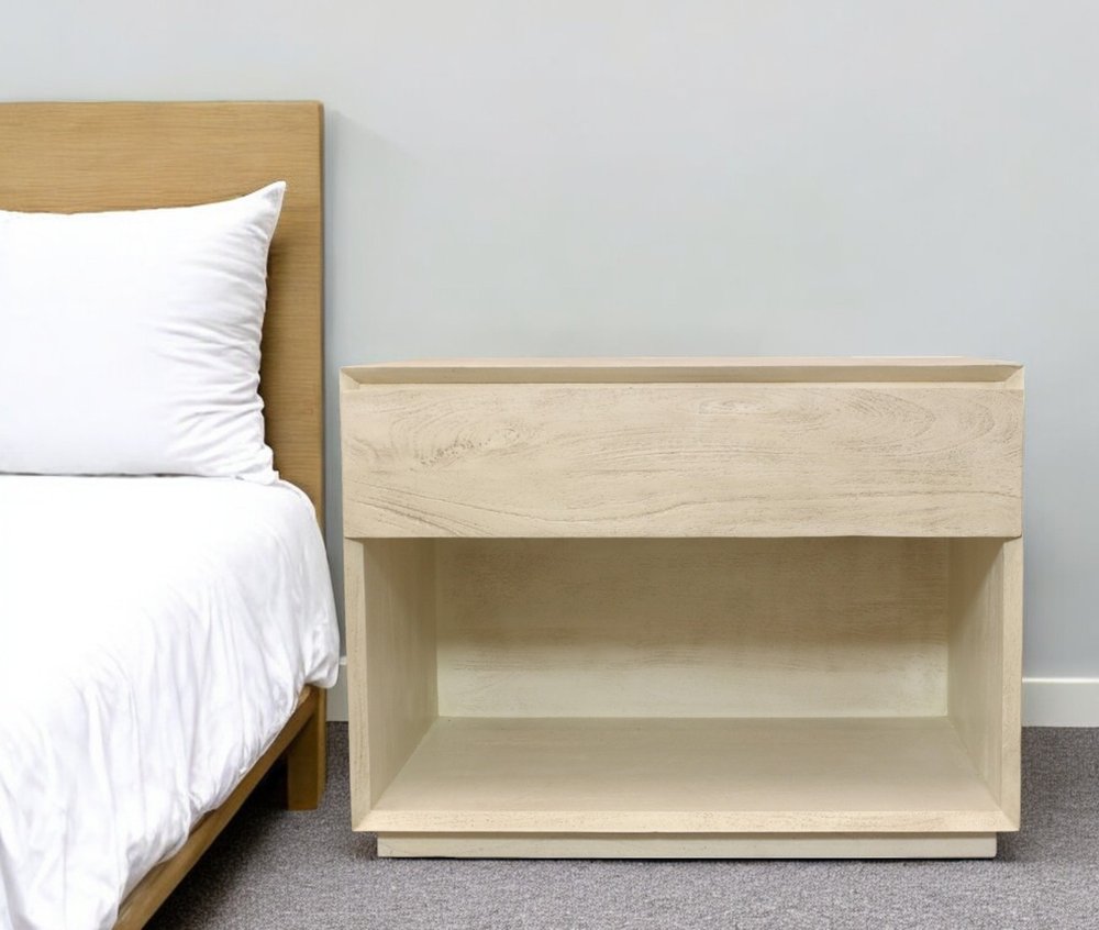 24" Natural Solid Wood Ribbed Texture One Drawer Nightstand