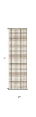 10' Ivory Plaid Power Loom Runner Rug