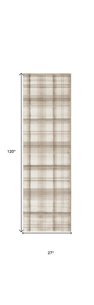 10' Ivory Plaid Power Loom Runner Rug