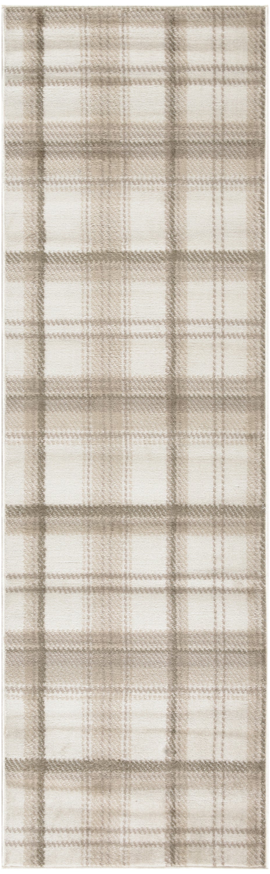 10' Ivory Plaid Power Loom Runner Rug