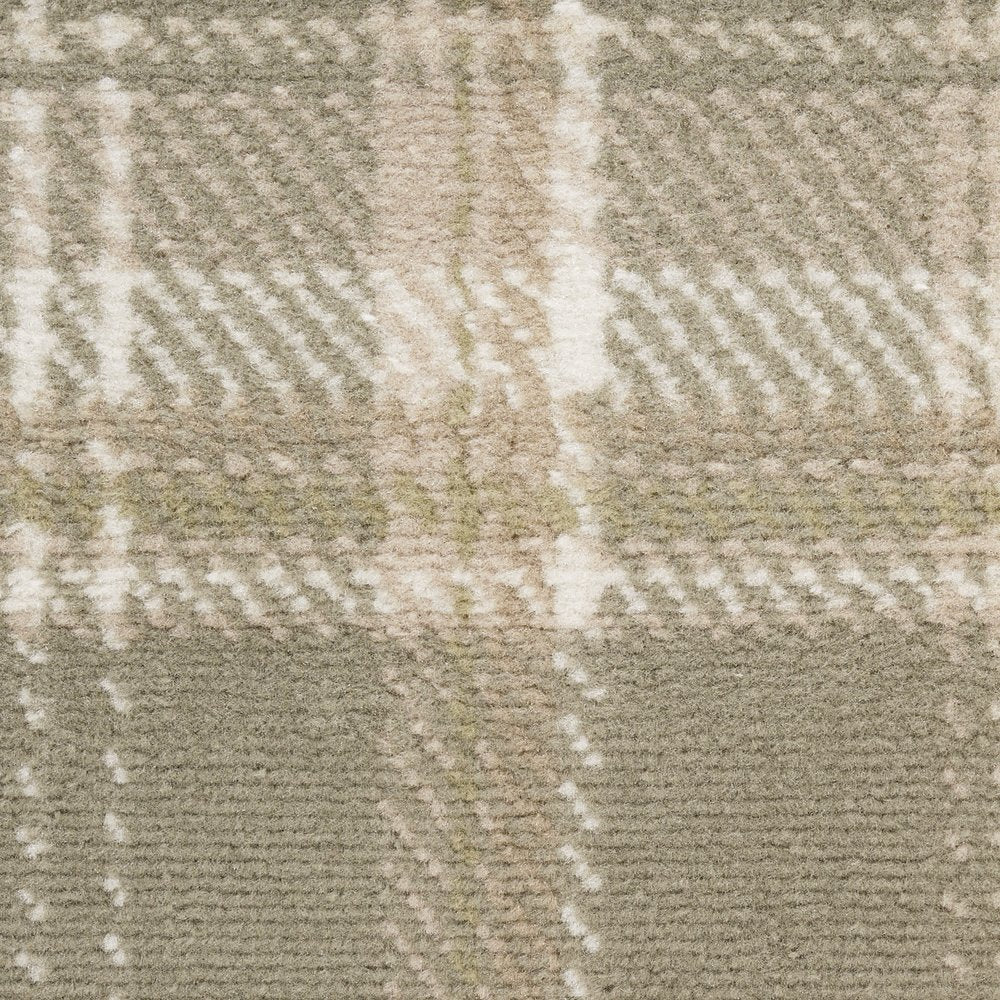 10' Olive Green and Ivory Plaid Runner Rug