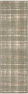 10' Olive Green and Ivory Plaid Runner Rug