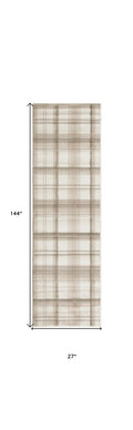 12' Ivory Plaid Power Loom Runner Rug