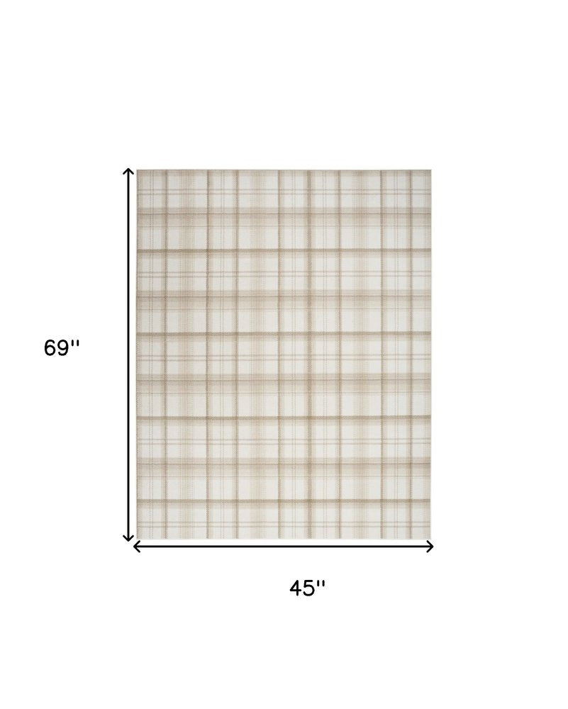 4' X 6' Ivory Plaid Power Loom Area Rug
