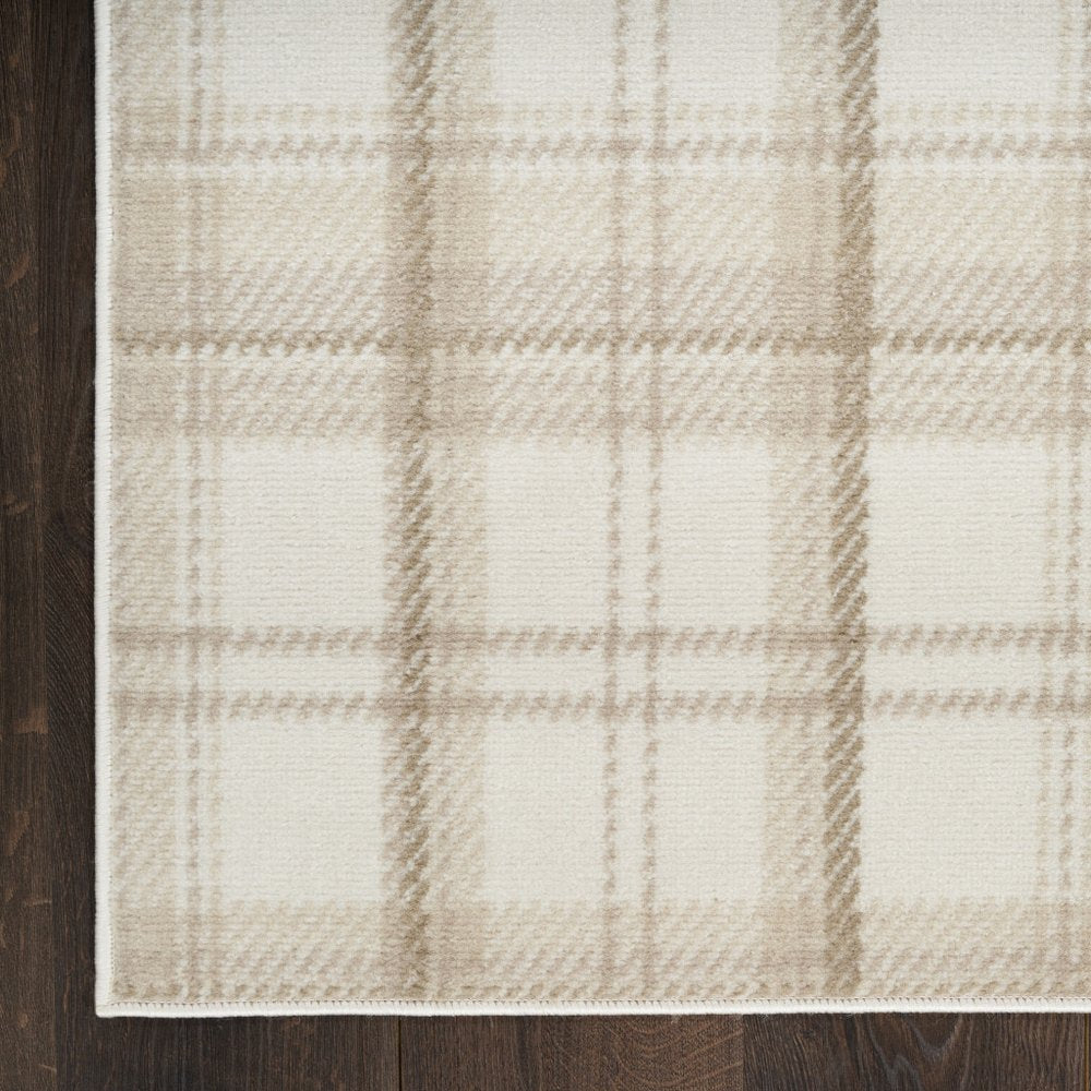 4' X 6' Ivory Plaid Power Loom Area Rug
