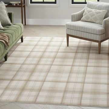 4' X 6' Ivory Plaid Power Loom Area Rug