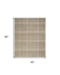 4' X 6' Taupe and Ivory Plaid Area Rug