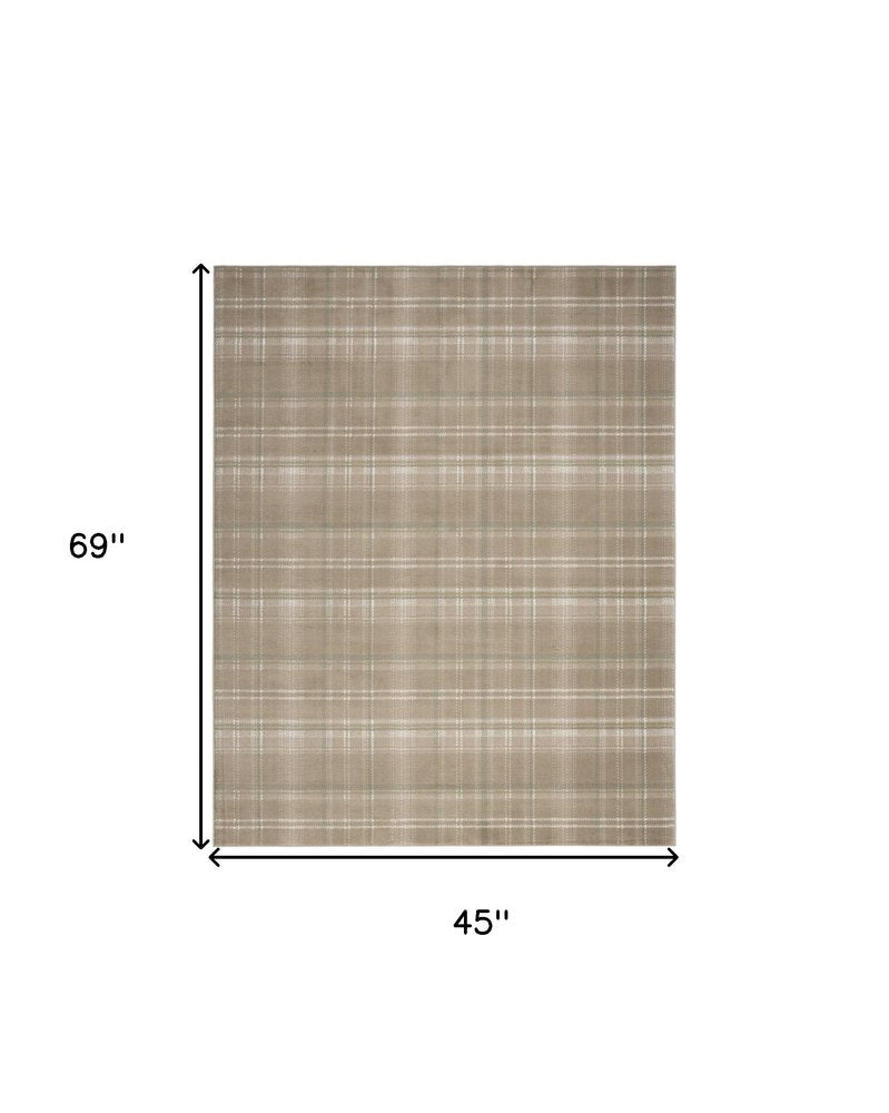 4' X 6' Taupe and Ivory Plaid Area Rug