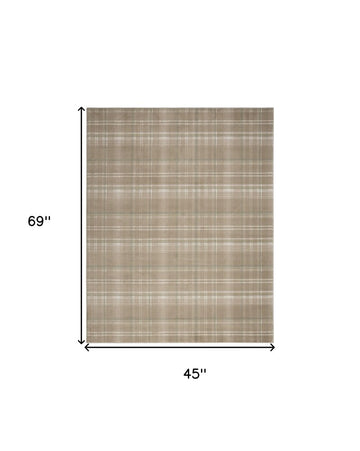 4' X 6' Taupe and Ivory Plaid Area Rug