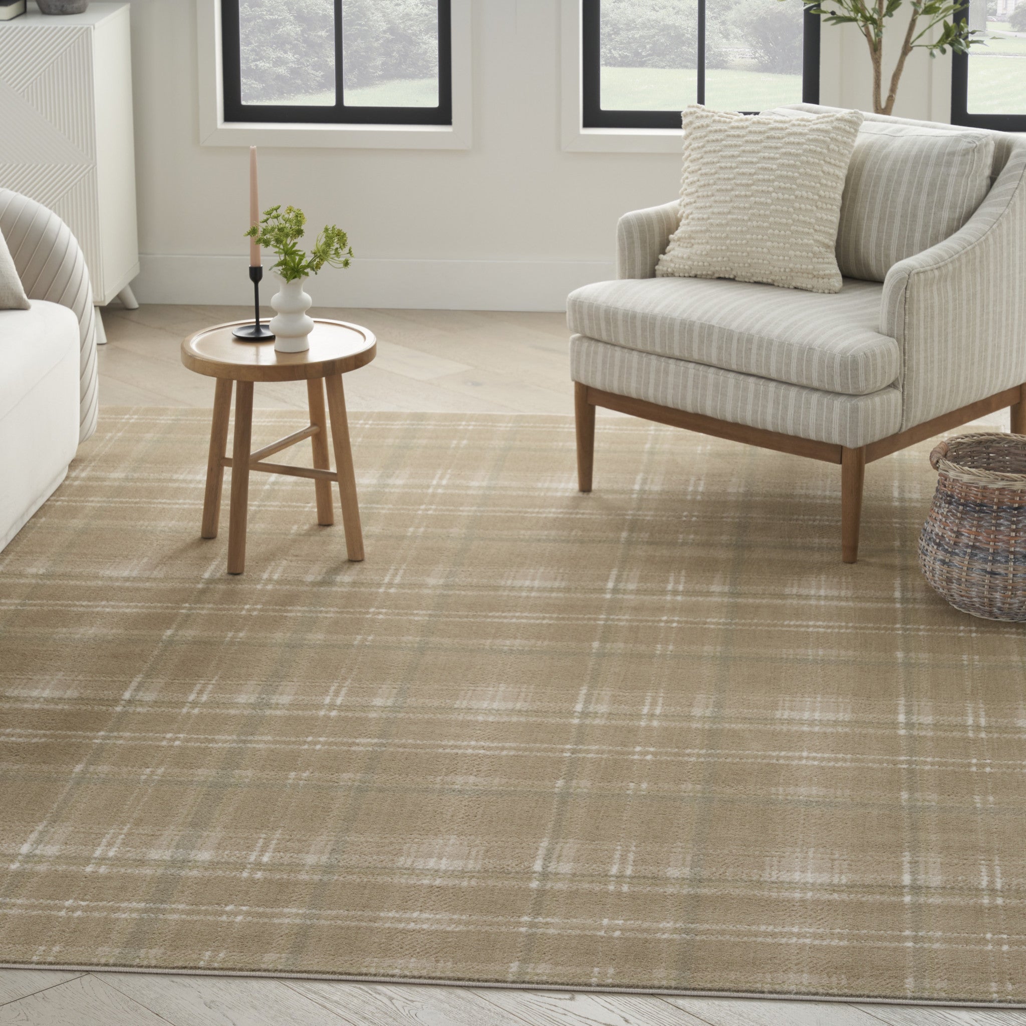 4' X 6' Taupe and Ivory Plaid Area Rug