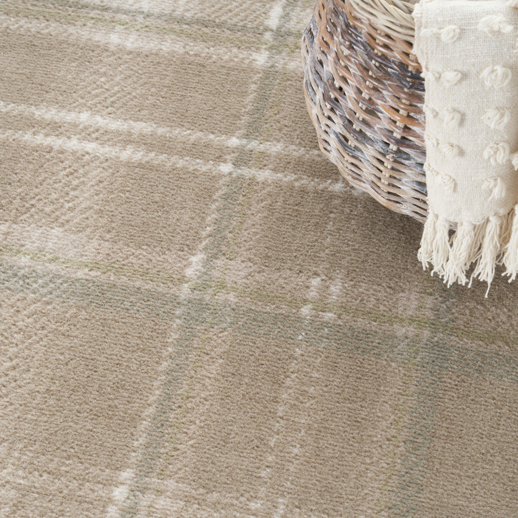 4' X 6' Taupe and Ivory Plaid Area Rug