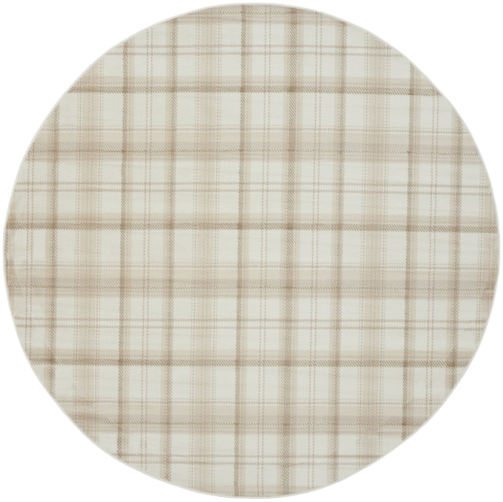 8' Ivory Plaid Power Loom Round Rug