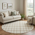 8' Ivory Plaid Power Loom Round Rug
