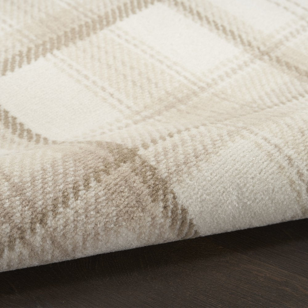 8' Ivory Plaid Power Loom Round Rug