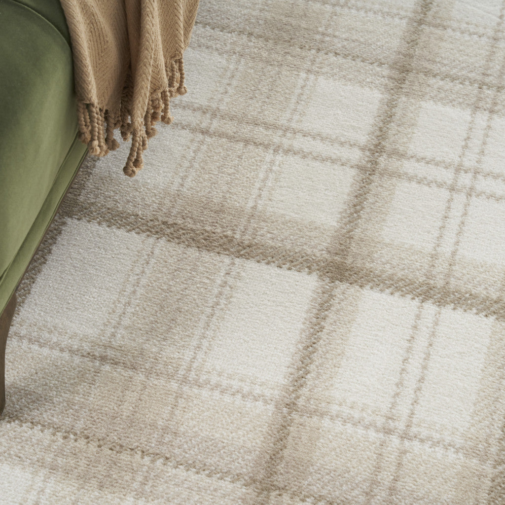 8' Ivory Plaid Power Loom Round Rug