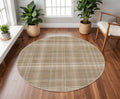 8' Taupe and Ivory Plaid Round Rug