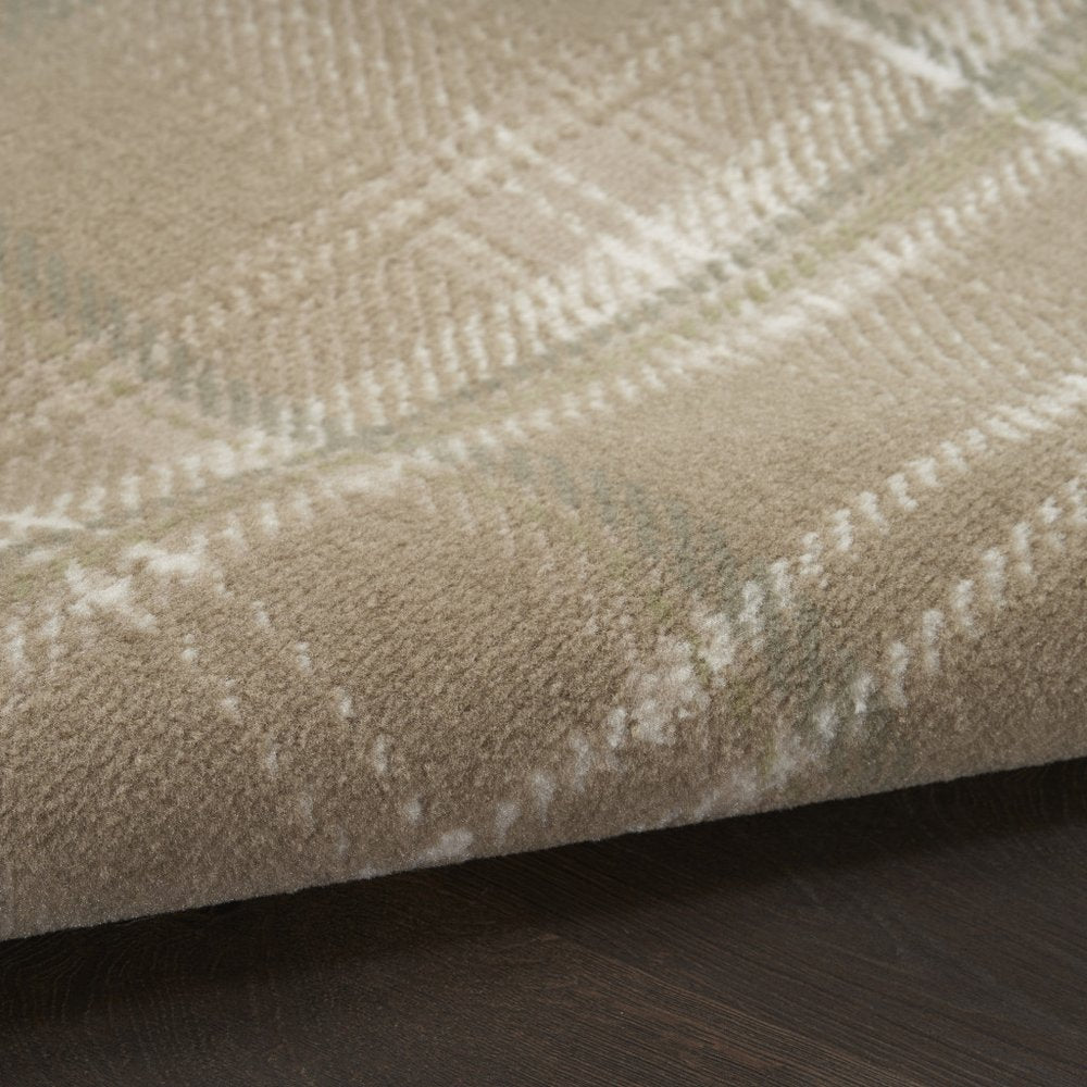 8' Taupe and Ivory Plaid Round Rug