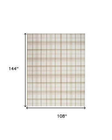 9' X 12' Ivory Plaid Power Loom Area Rug