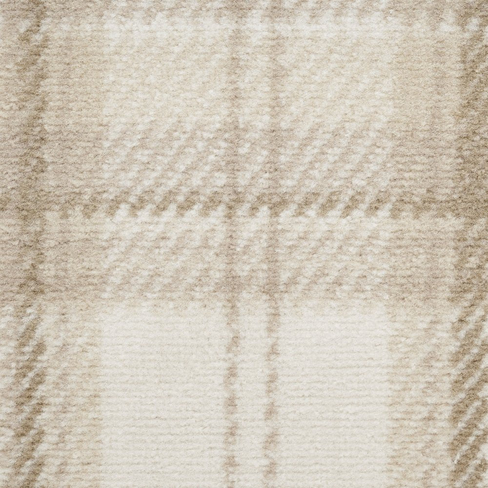 9' X 12' Ivory Plaid Power Loom Area Rug