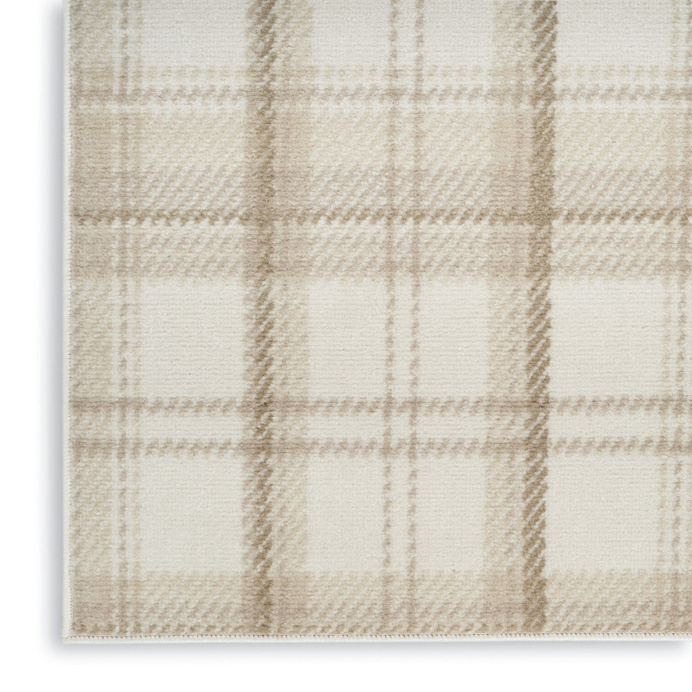 9' X 12' Ivory Plaid Power Loom Area Rug