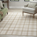 9' X 12' Ivory Plaid Power Loom Area Rug