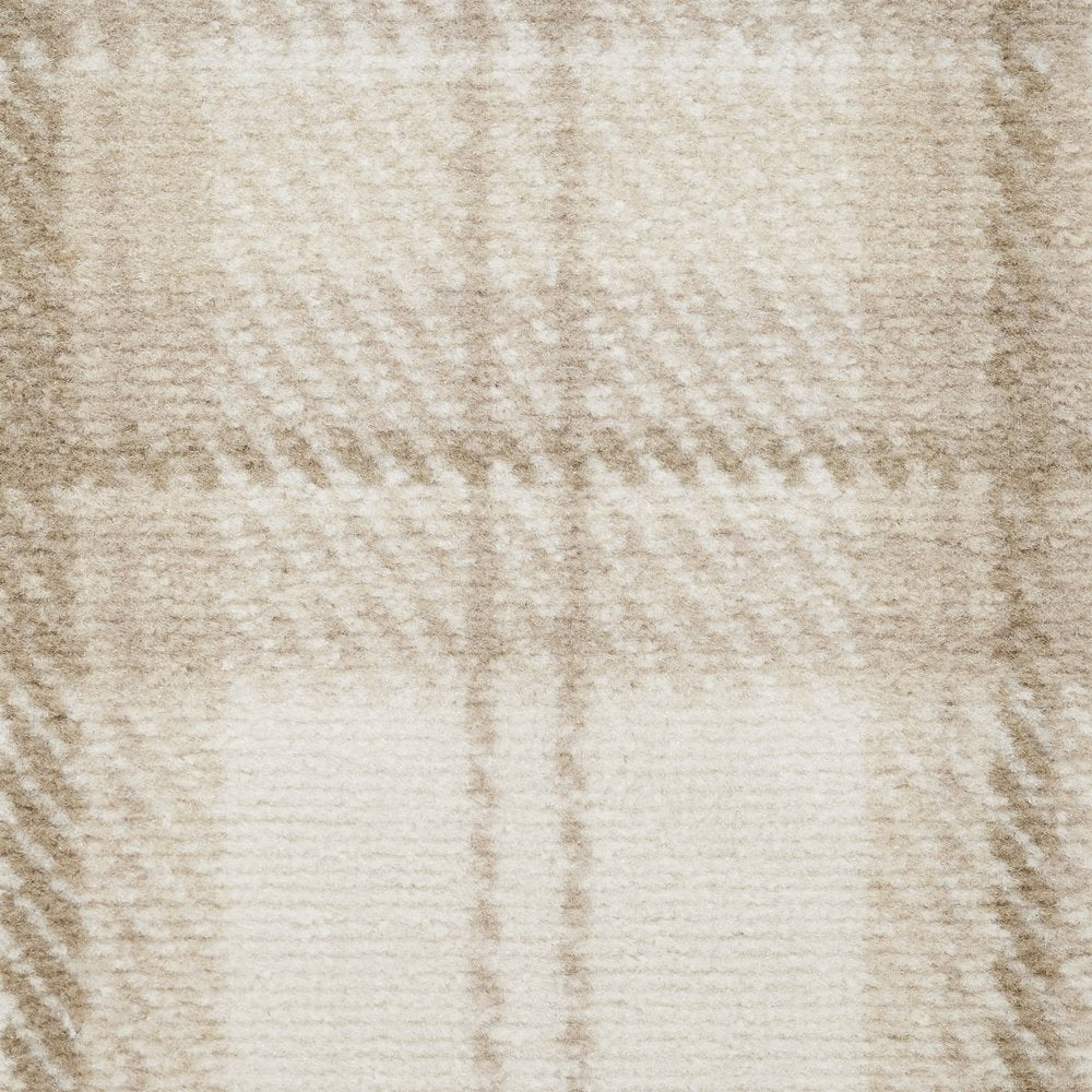 9' X 12' Ivory Plaid Power Loom Area Rug