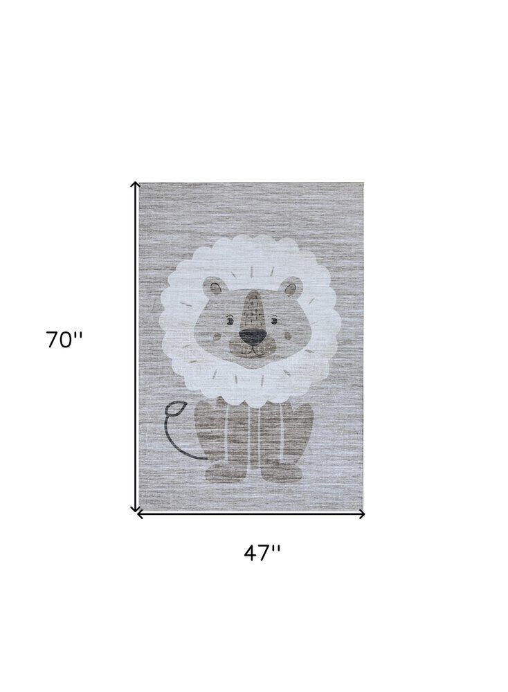 4' X 6' Beige and Gray Juvenile Animals Youthful Area Rug