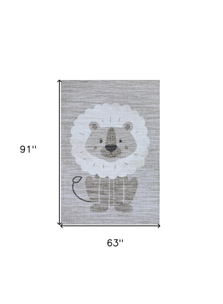 5' X 8' Beige and Gray Juvenile Animals Youthful Area Rug