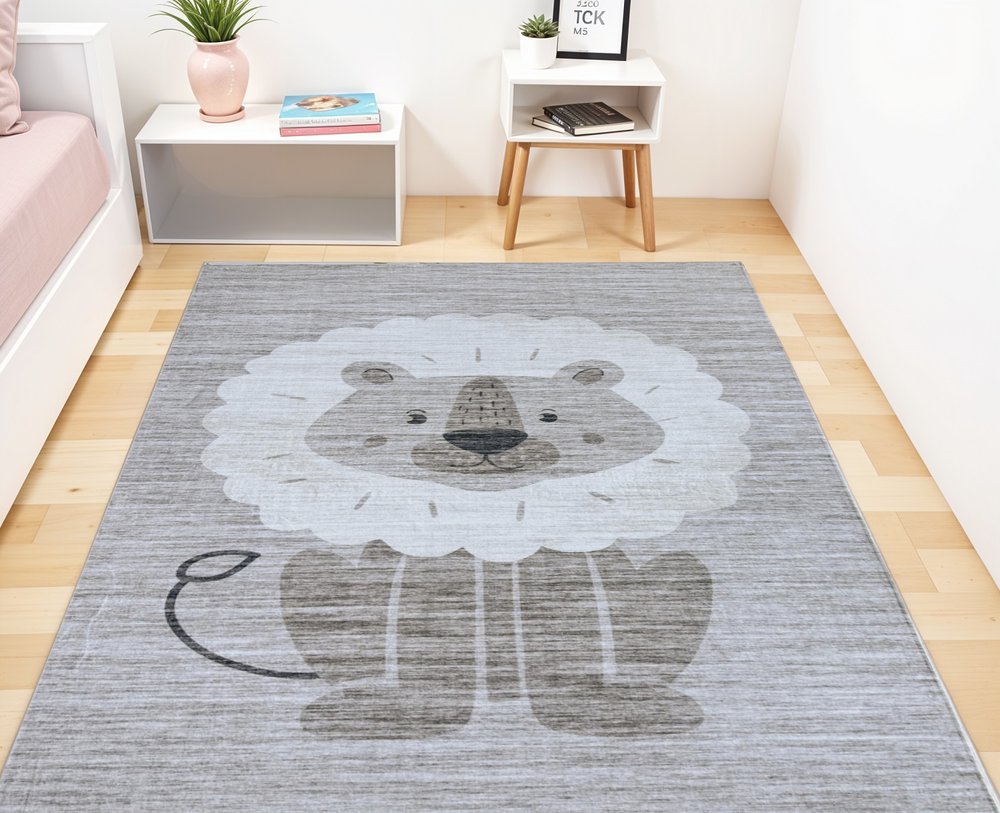 7' X 10' Beige and Gray Juvenile Animals Youthful Area Rug