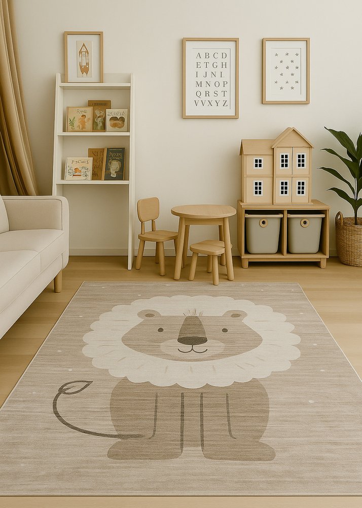 8' X 11' Beige and Gray Juvenile Animals Youthful Area Rug