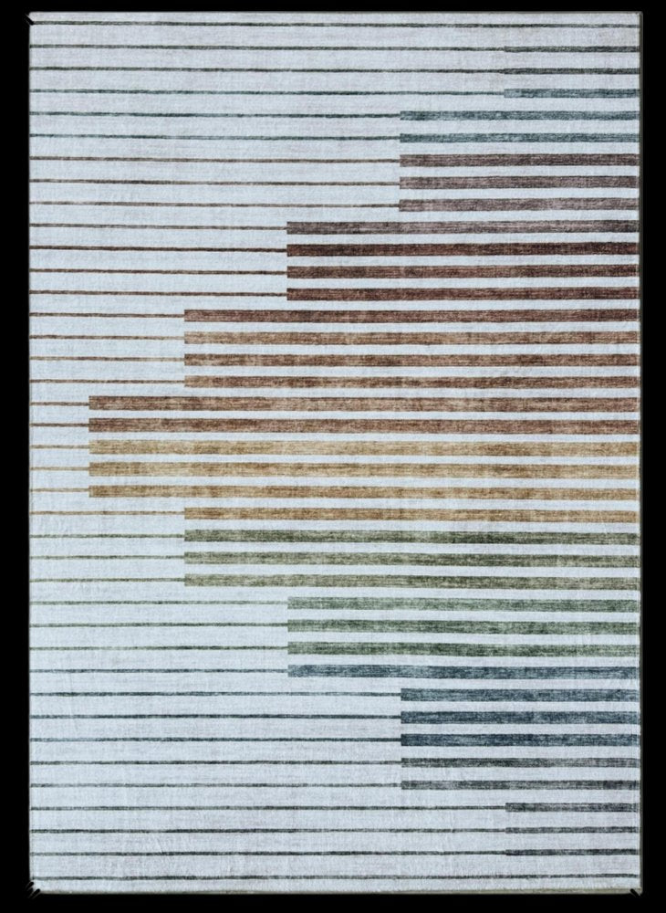 4' X 6' Beige Blue and Brown Striped Area Rug