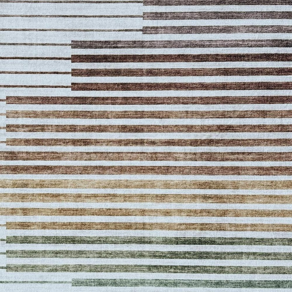 4' X 6' Beige Blue and Brown Striped Area Rug