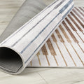 4' X 6' Beige Blue and Brown Striped Area Rug