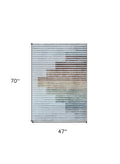 4' X 6' Beige Blue and Brown Striped Area Rug