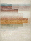 4' X 6' Beige Blue and Brown Striped Area Rug