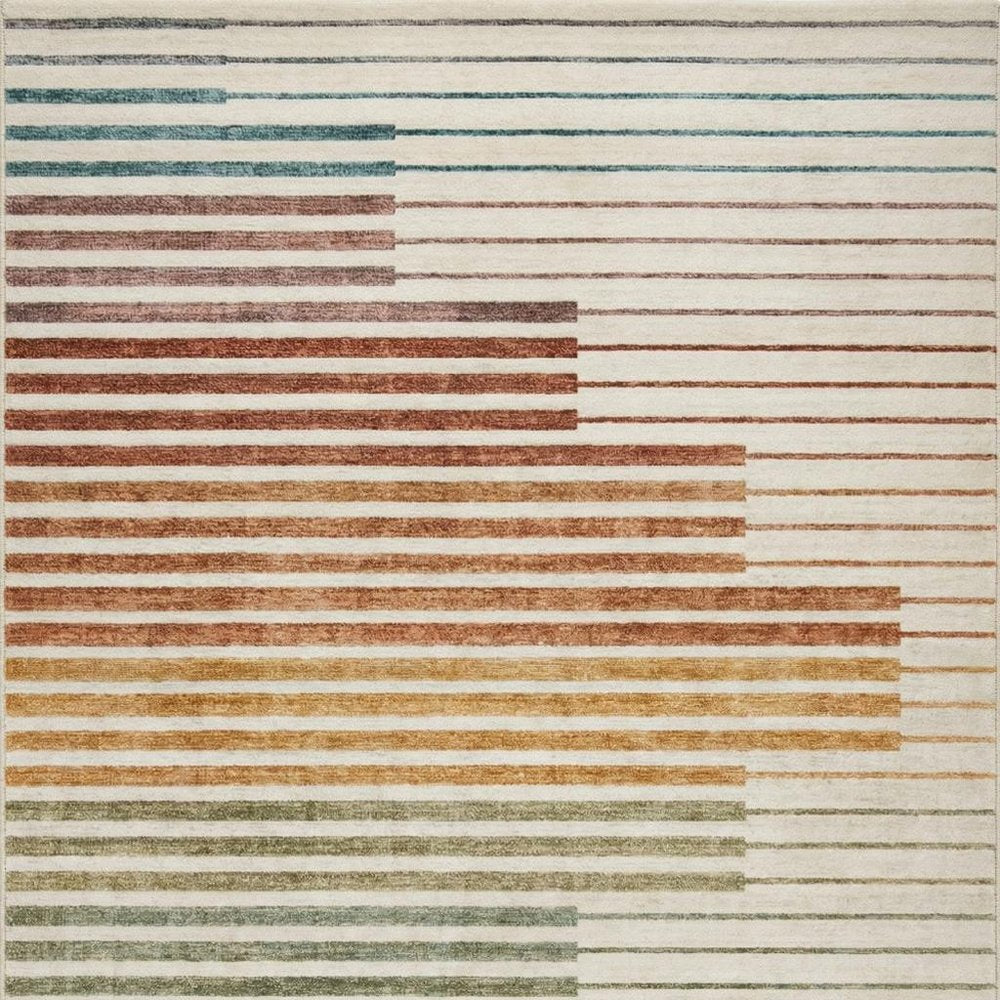 4' X 6' Beige Blue and Brown Striped Area Rug