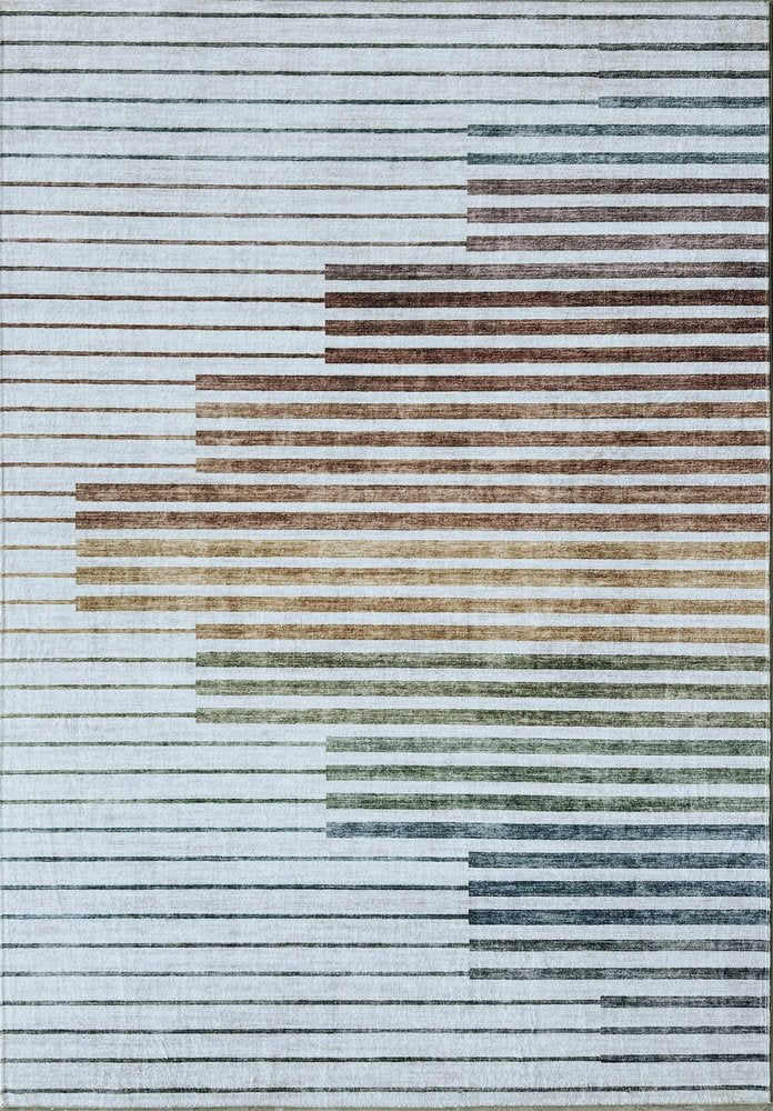 4' X 6' Beige Blue and Brown Striped Area Rug