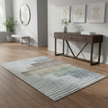 4' X 6' Beige Blue and Brown Striped Area Rug