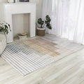 5' X 8' Beige Blue and Brown Striped Area Rug