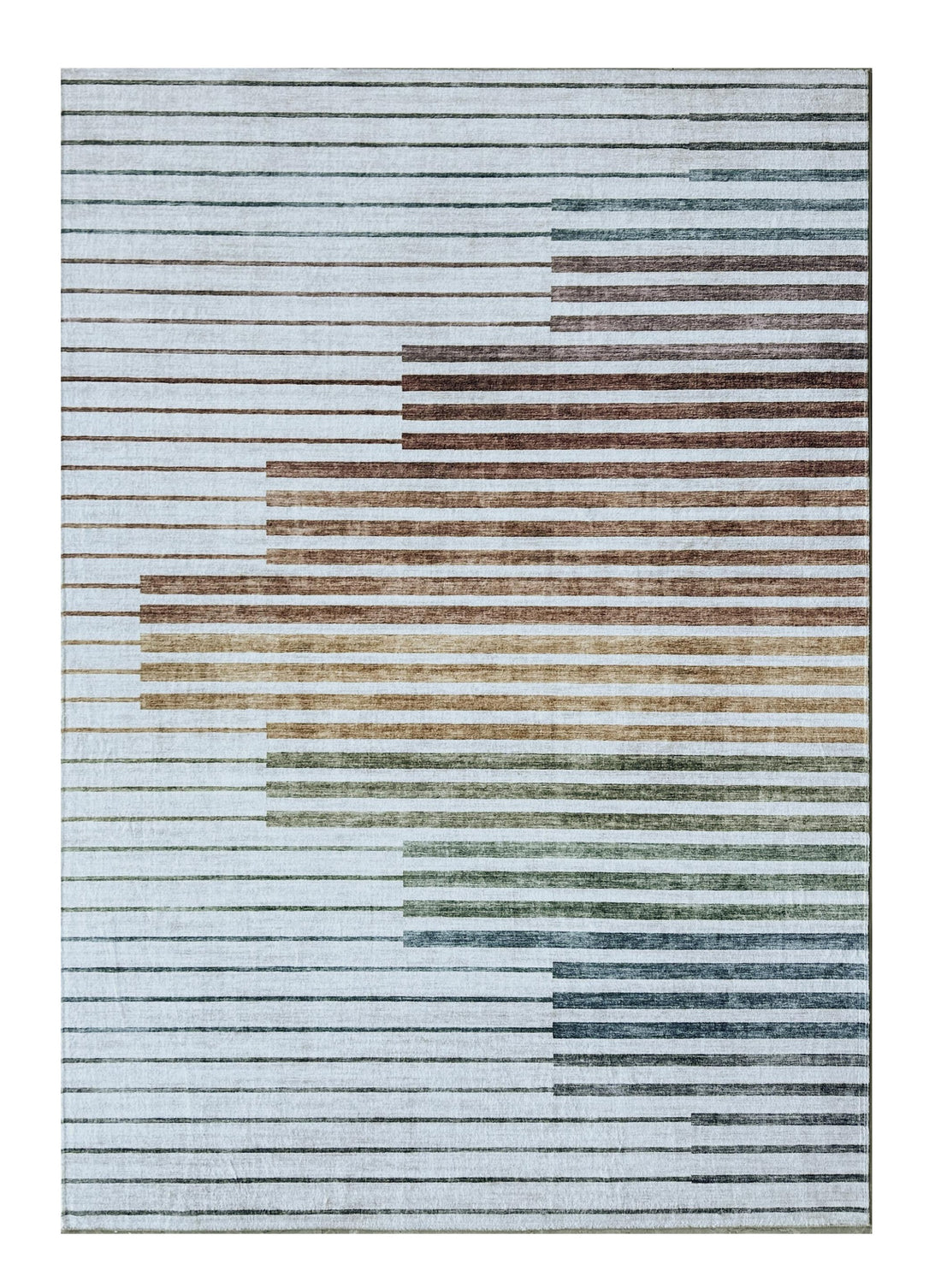 7' X 10' Beige Blue and Brown Striped Area Rug