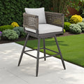 35" Light Gray Metal Swivel Low back Outdoor Counter Height Bar chair with Footrest